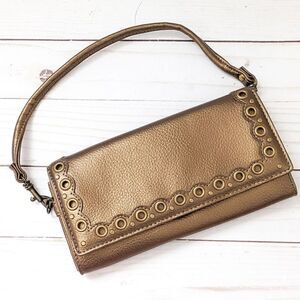 Metallic Bronze Shoulder Wallet Clutch Purse